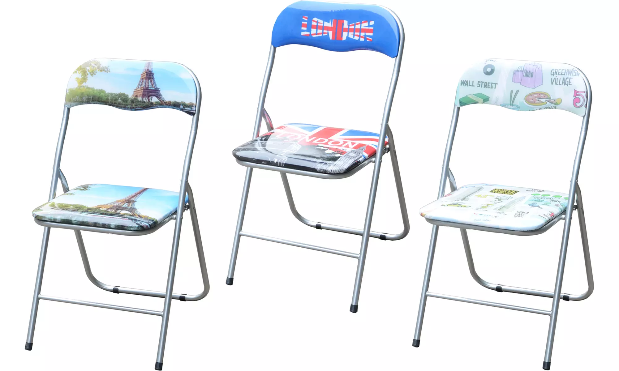 Set of Six City-Themed Foldable Kitchen Chairs - Primary Image