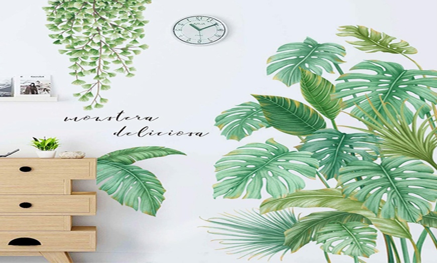 Image 1: One or Two Packs of Tropical Leaves Wall Stickers