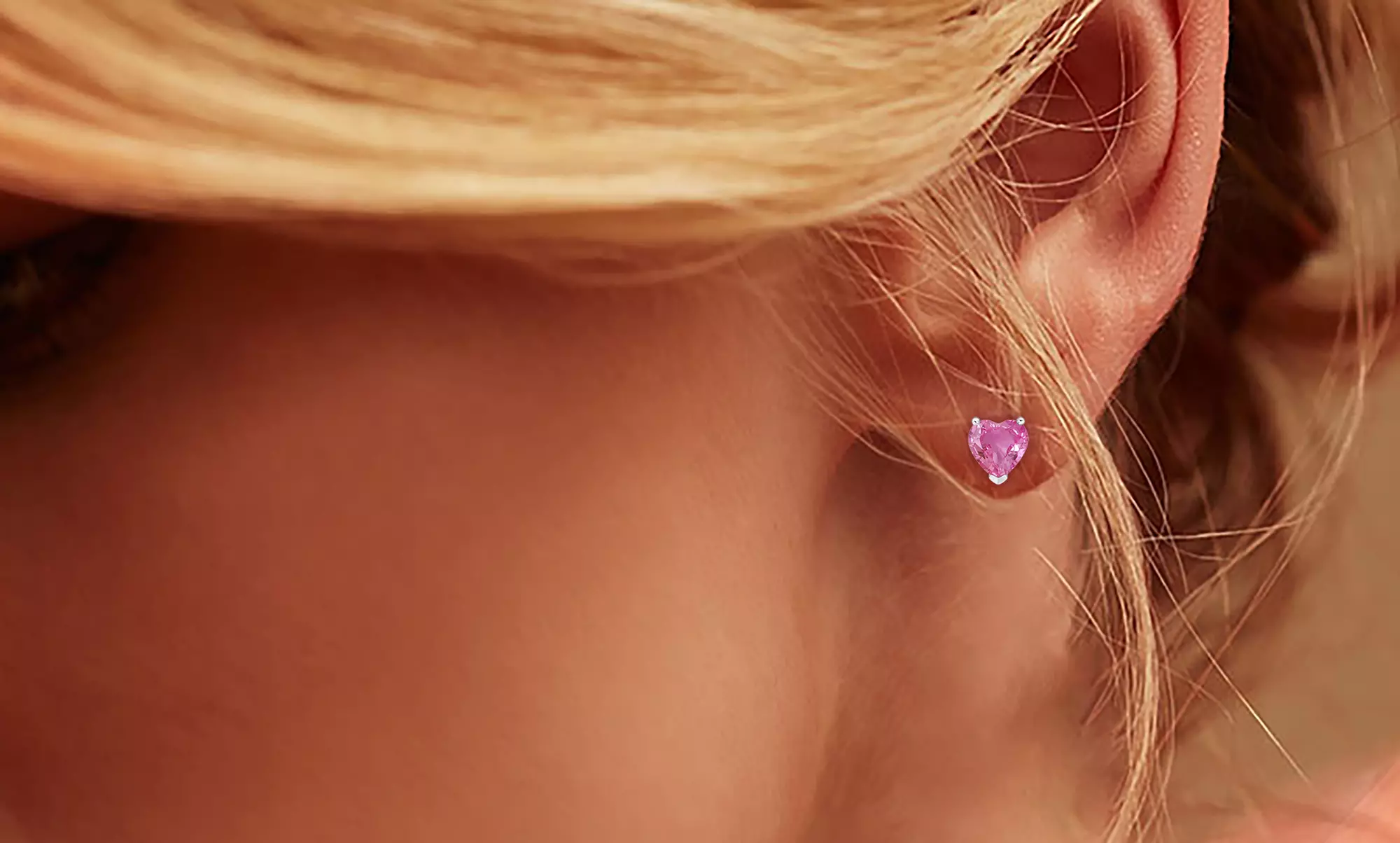 24k White Gold Plated 2 Cttw Pink Sapphire Heart Stud Earrings