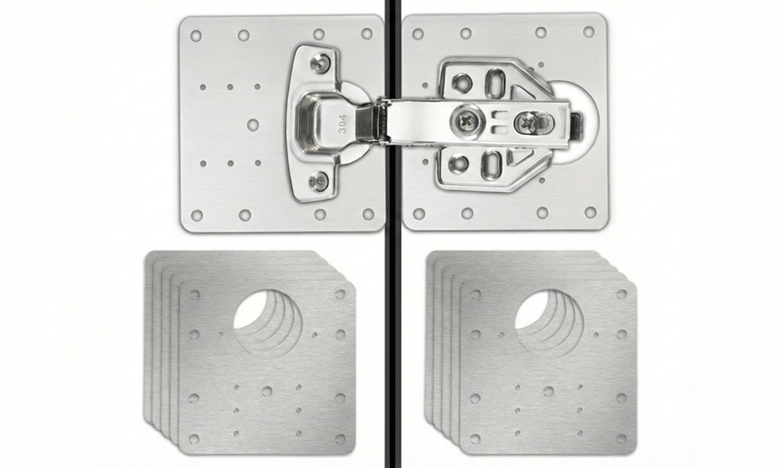 Image 3: 10-Pack Cabinet Hinge Repair Plate Kit - Stainless Steel Heavy Duty Fix for Kitchen & Wardrobe Doors with Screws
