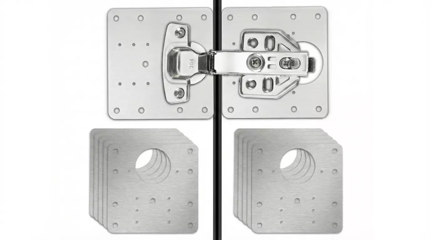 10-Pack Cabinet Hinge Repair Plate Kit - Stainless Steel Heavy Duty Fix for Kitchen & Wardrobe Doors with Screws