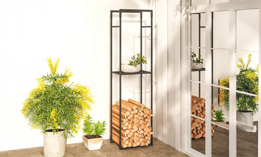 Image 5: Outsunny Metal Firewood Log Holder, Adjustable Slim Design