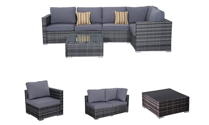 Image 9: 8 or 4 Seater Corner Rattan Garden Furniture Set with Table