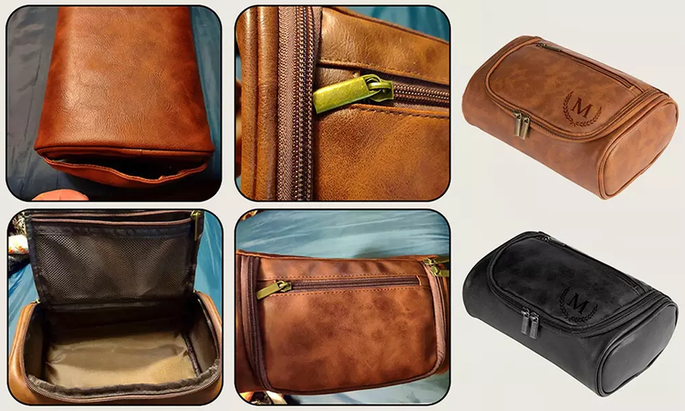 Travel in style with personalized vegan-friendly leather toiletry bag