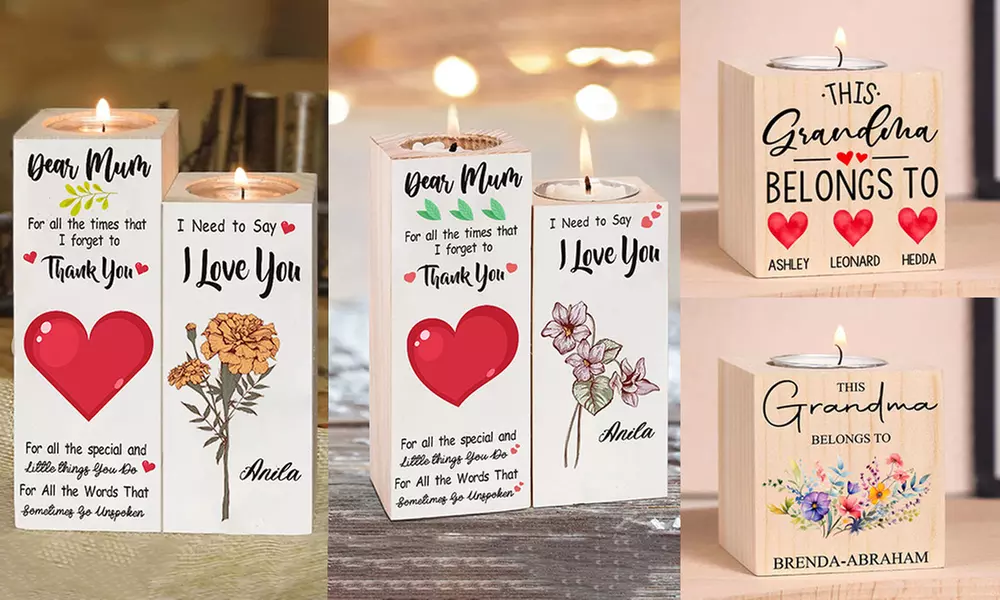 Personalisierbarer Teelichhalter aus Holz im Design nach Wahl