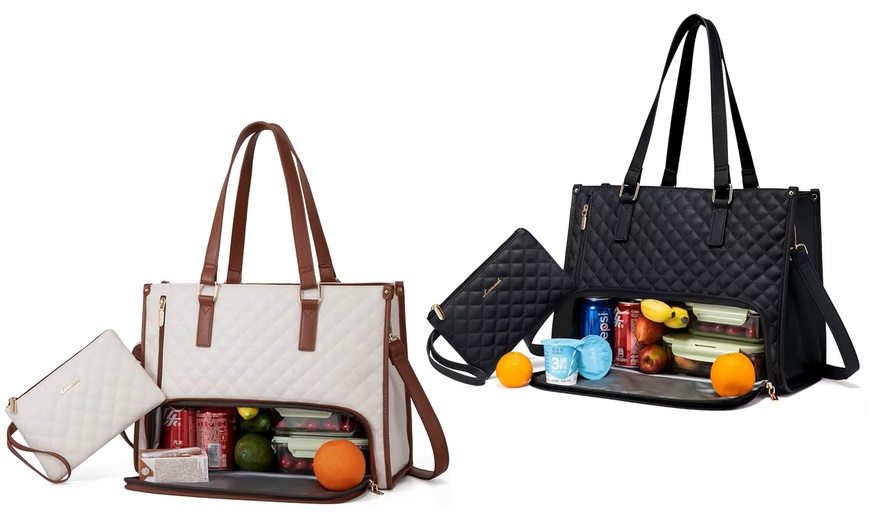 Image 1: Three-In-One Lunch Tote Bag for Women