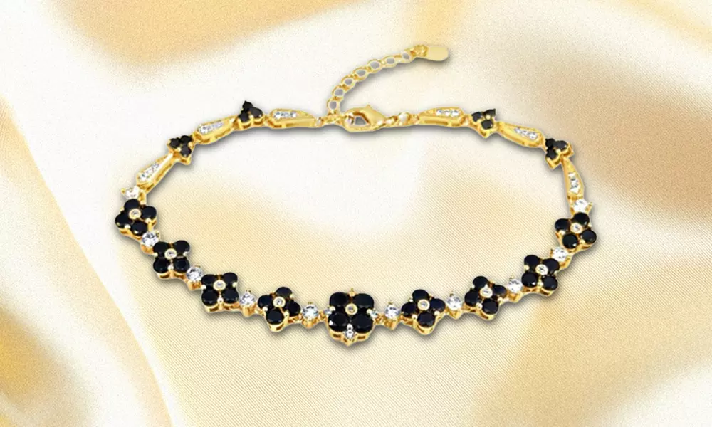 Black Enamel Flower Bracelet: Gold-Plated Statement Piece