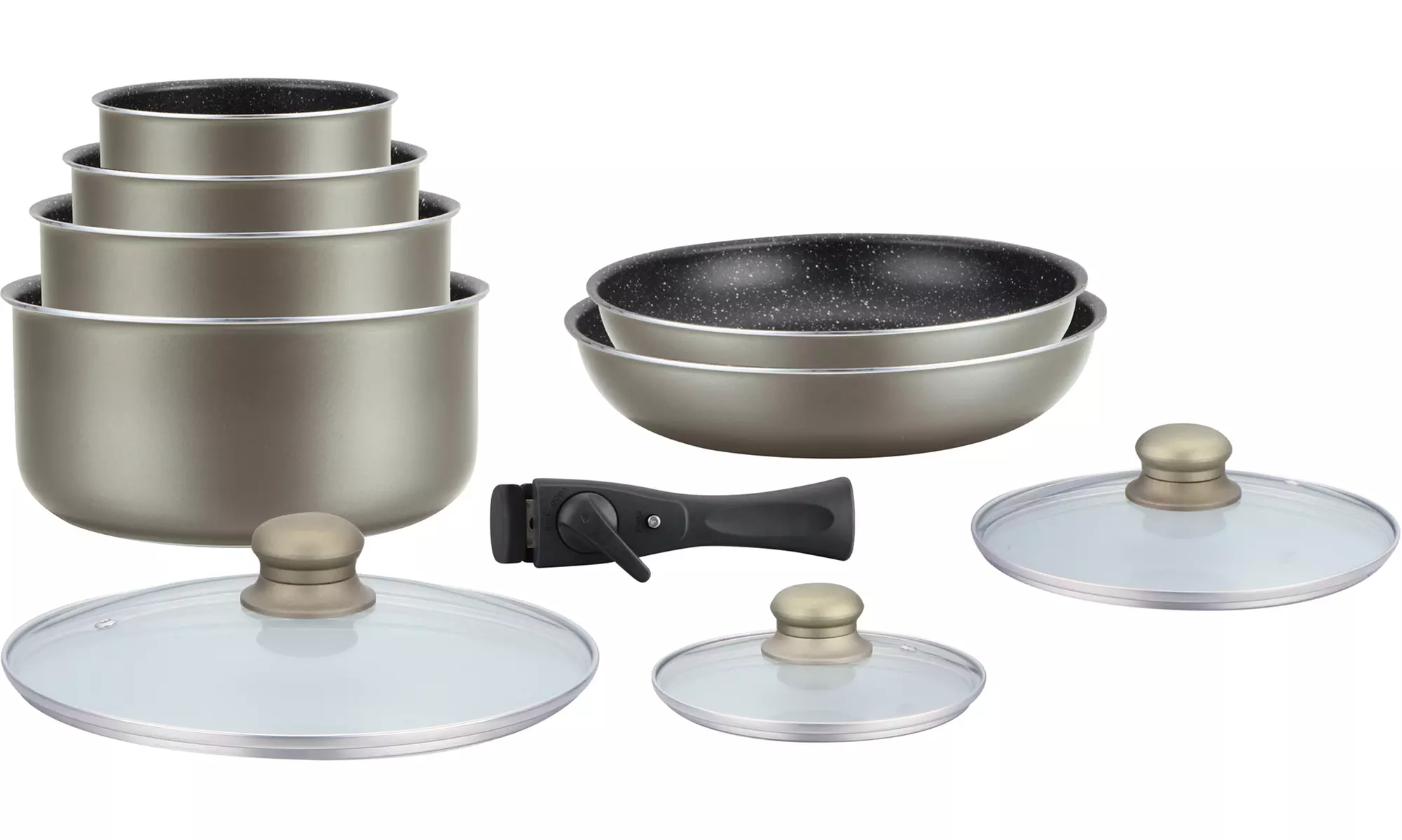 Batería de cocina de 10 piezas con revestimiento efecto piedra
