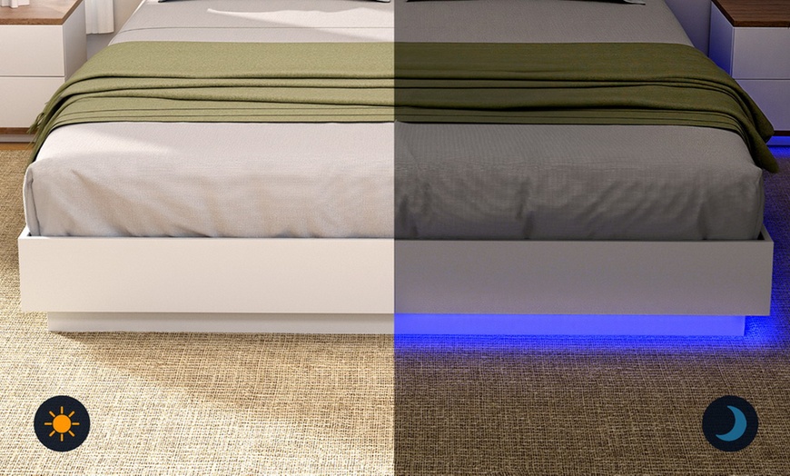 Image 3: Artiss Double Bed Frame with 16-Colour LED Light