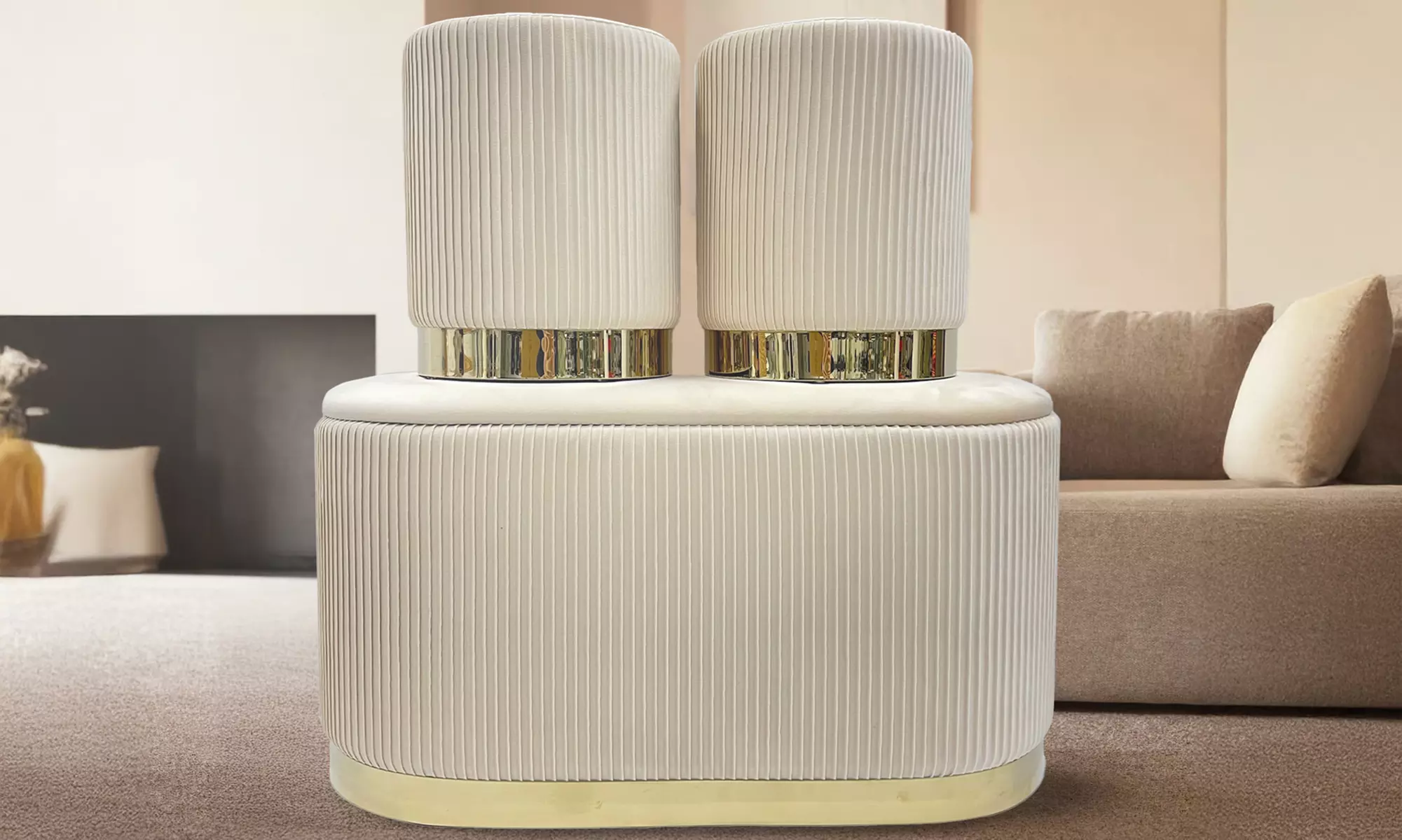 Lot de 3 poufs modèle "Pouffi", coloris au choix, livraison offerte - Primary Image