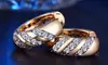 18K Gold CZ Crystal 3-Row Hoop Huggie Earrings