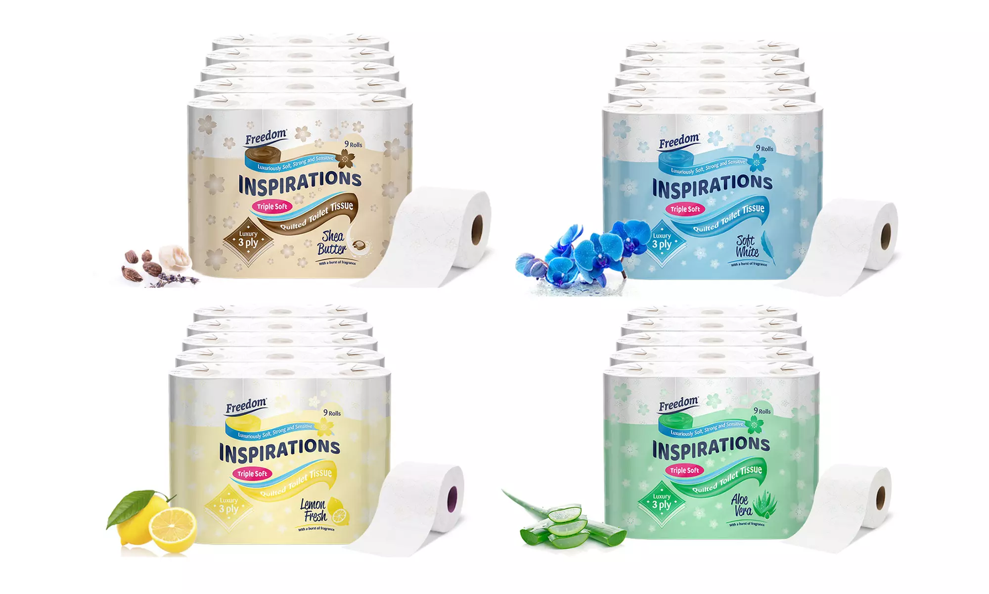 45, 90 or 135 Rolls of Freedom Three-Ply Toilet Paper