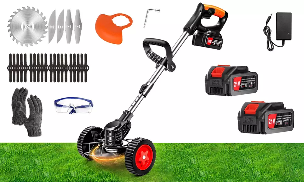 Faltbarer elektrischer Rasenmäher mit Rollen und 2 Akkus