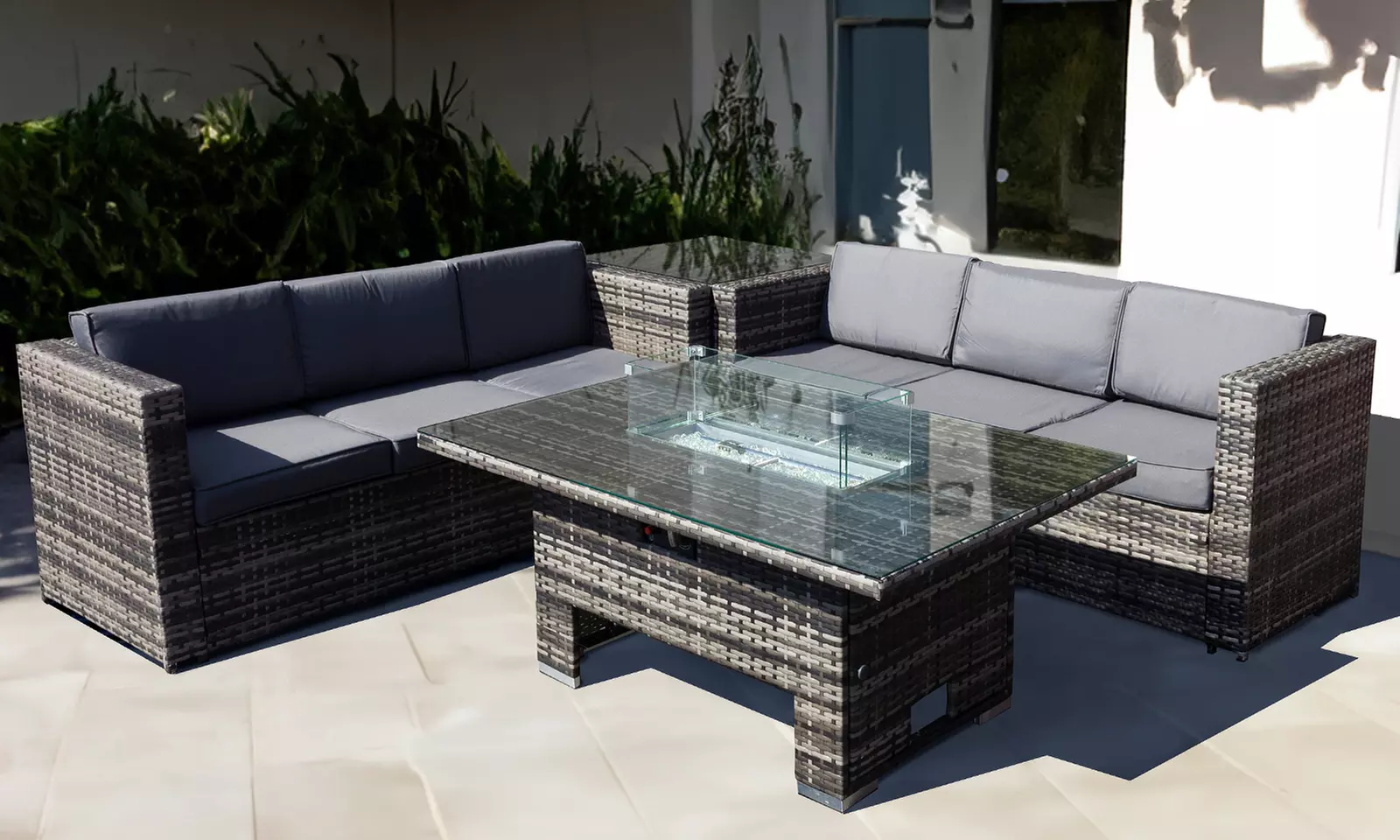 Malta Rattan-Effect Six Seater Set with Optional Rising Firepit Table - Primary Image