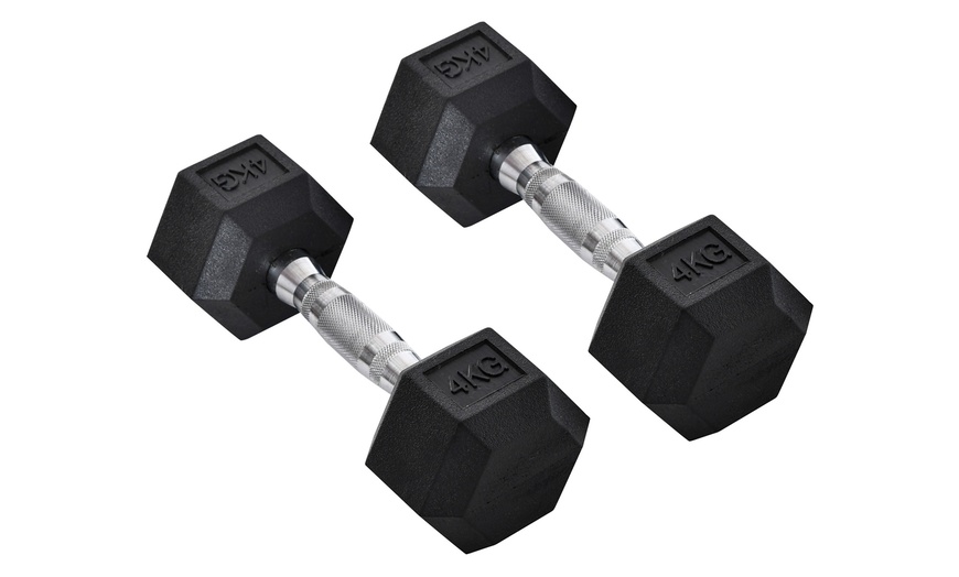 Image 17: HOMCOM Hex Dumbbell Weights 4kg-20kg; Rubber Weight and Metal Grip