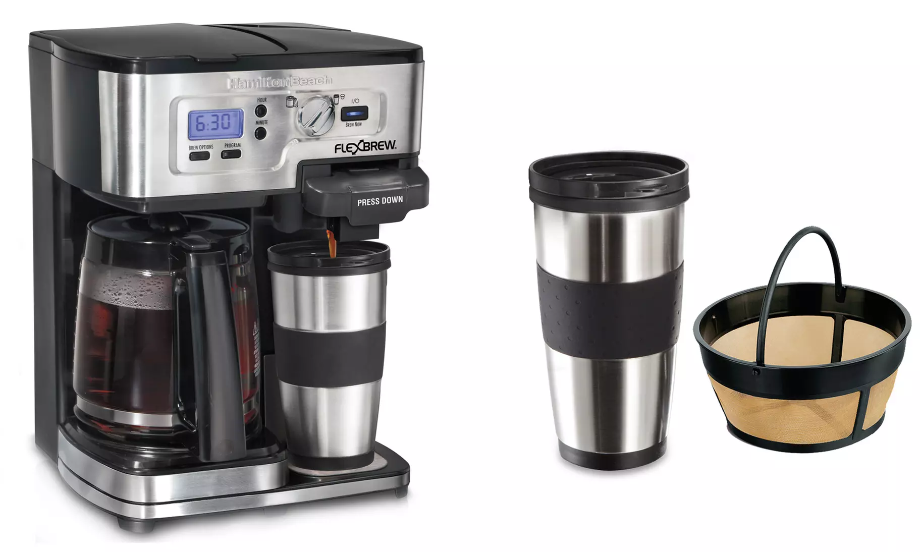 Hamilton Beach 2-Way FlexBrew Coffee Maker with Permanent Coffee Filter and Stainless Steel Travel Mug - Primary Image