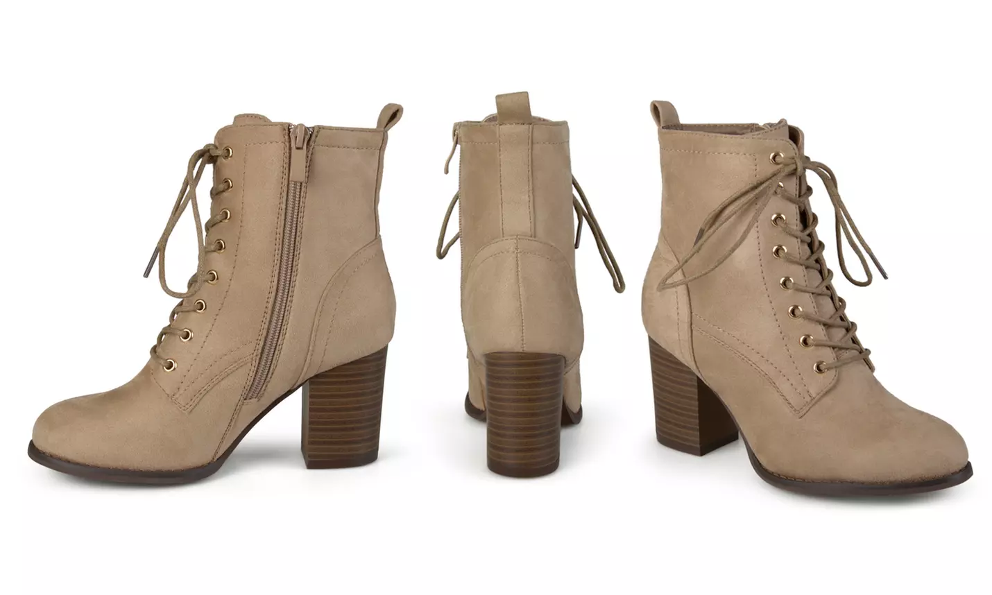 Journee Collection Women's Stacked-Heel Lace-Up Booties (Up to Size 12) - Second Medium