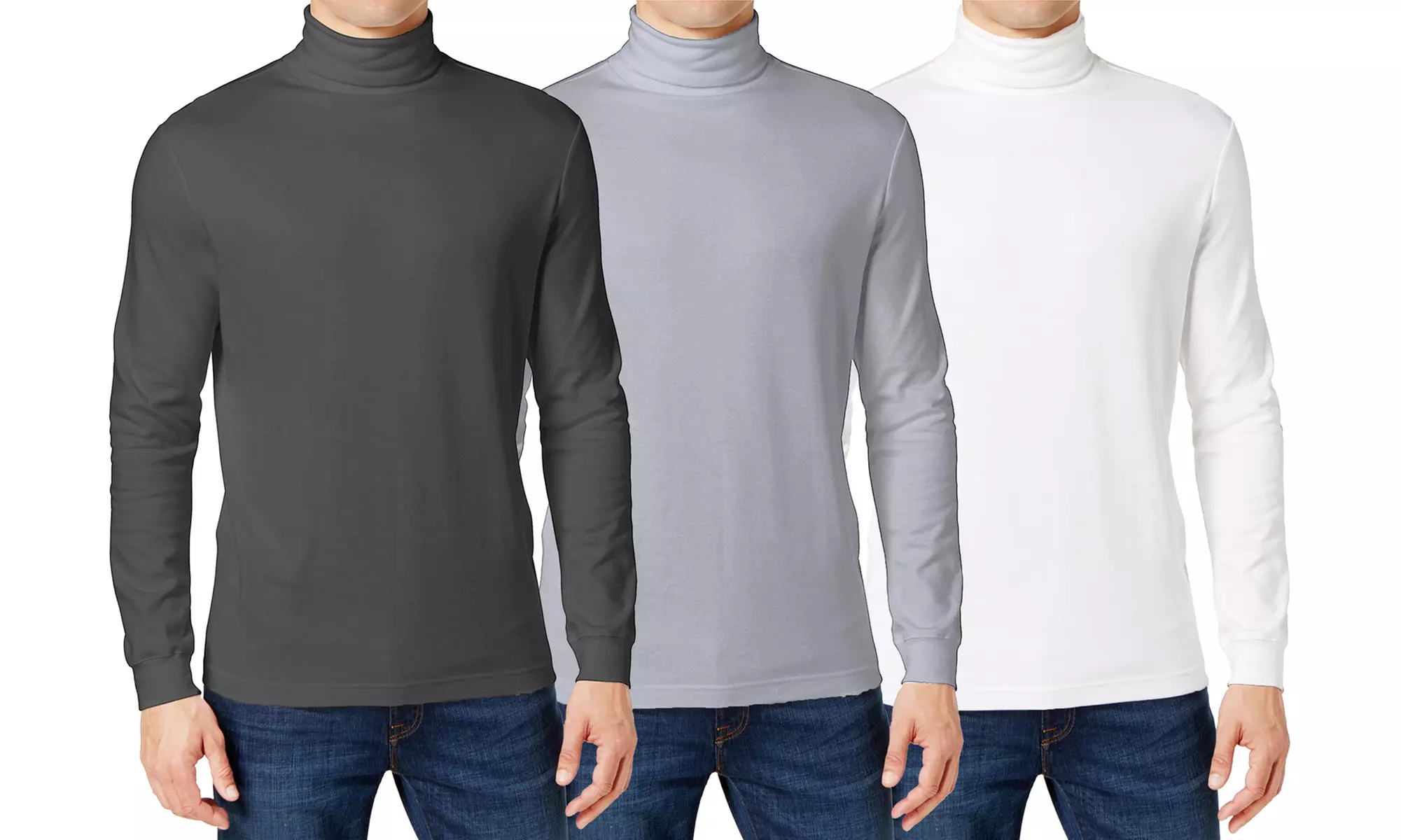 (3-Pack) Men's Long Sleeve Turtle Neck T-Shirt (Sizes, S to 2XL)
