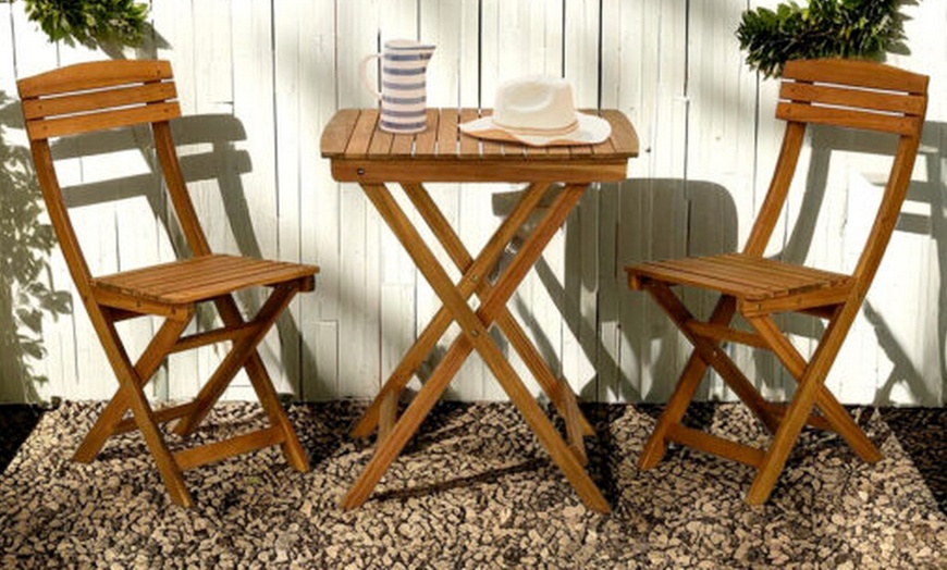 Image 3: 3-Piece Acacia Wood Folding Garden Bistro Set
