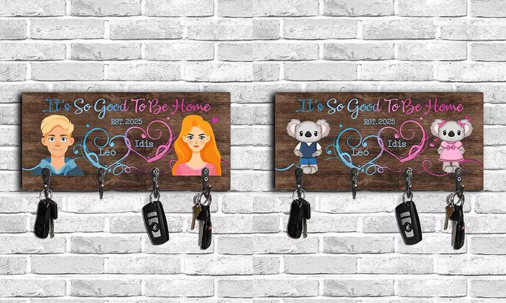 Personalisiertes Schlüsselbrett aus Holz mit Namen in Design nach Wahl