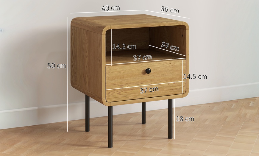 Image 8: HOMCOM Oak Bedside Table