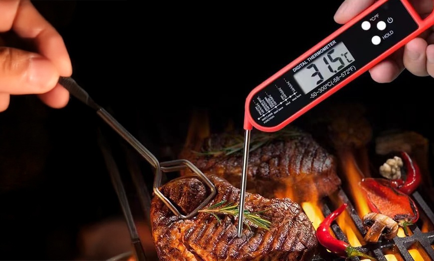 Image 1: Folding Food Thermometer - Instant Read, Digital, Stainless Steel Probe (-50-300°C)