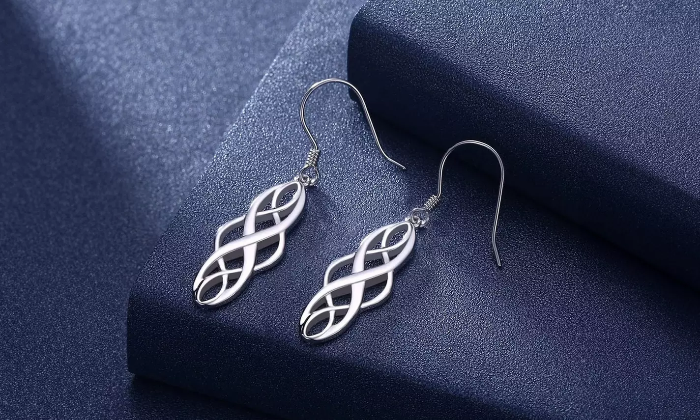 925 Sterling Silver Celtic Knot Infinity Drop Dangle Earrings 
