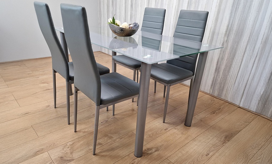 Image 21: Glass Dining Table Set with Chair Options