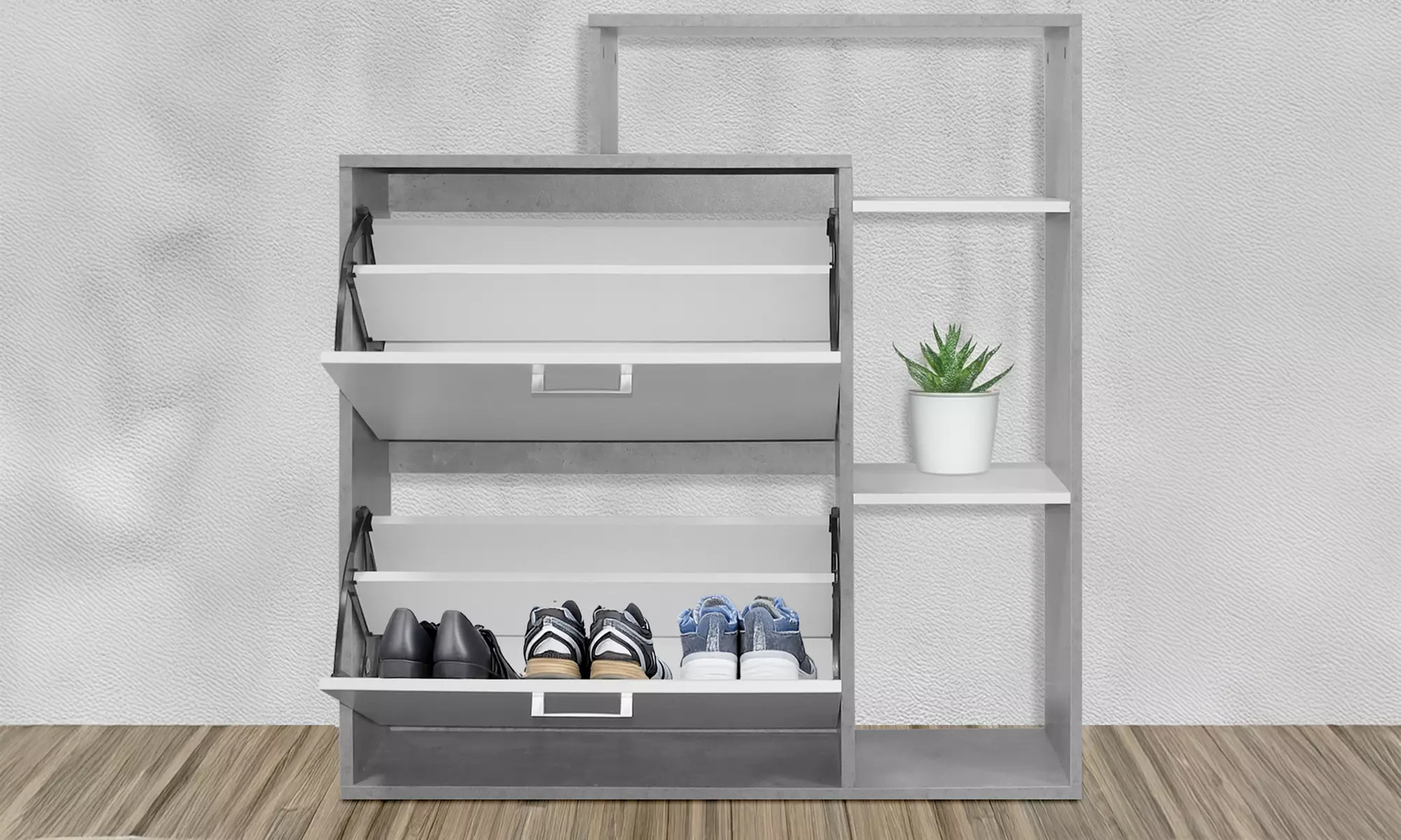 Scarpiera in legno con mensola