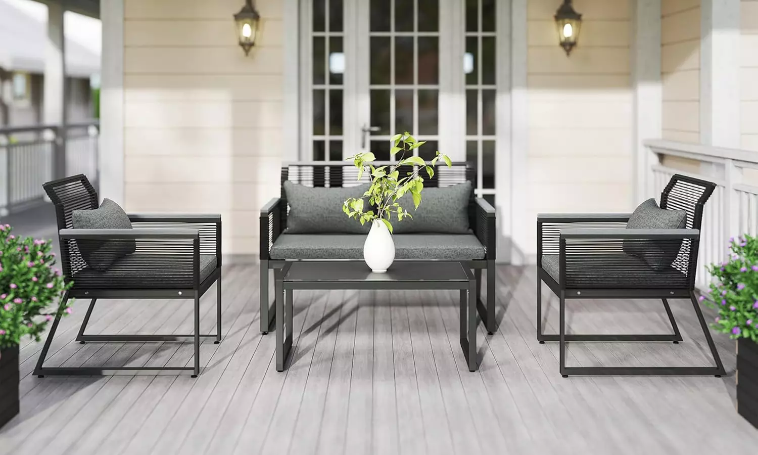 Outsunny Four-Piece Rattan-Effect Outdoor Furniture Set
