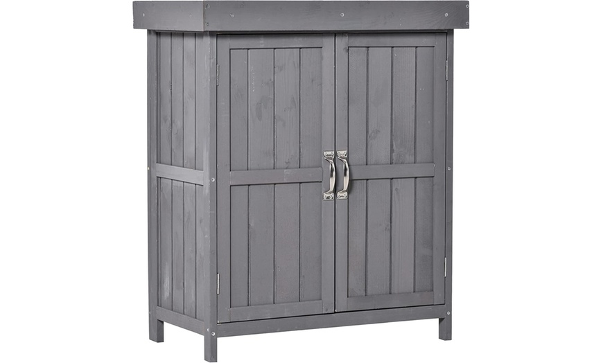 Image 6: Outsunny Wooden Garden Storage Sheds in Grey or Natural Wood