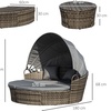 Image 11: Outsunny Round Rattan Sofa Bed with Retractable Canopy
