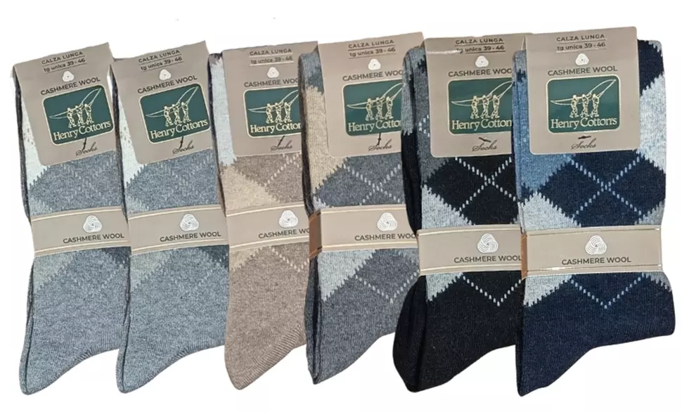 Pack di 6 paia di calze lunghe uomo in cashmere e lana Henry Cotton's