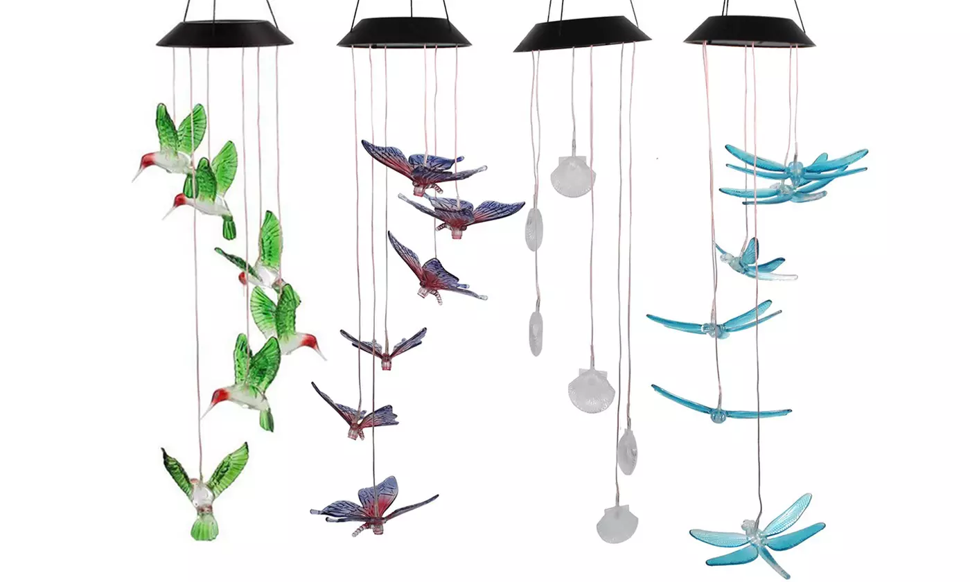 LED Changing Color Solar Hummingbird Wind Chime Waterproof Wind Chimes