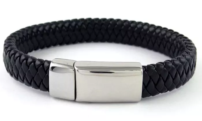 Mens Genuine Leather Braided Buckle Bracelets