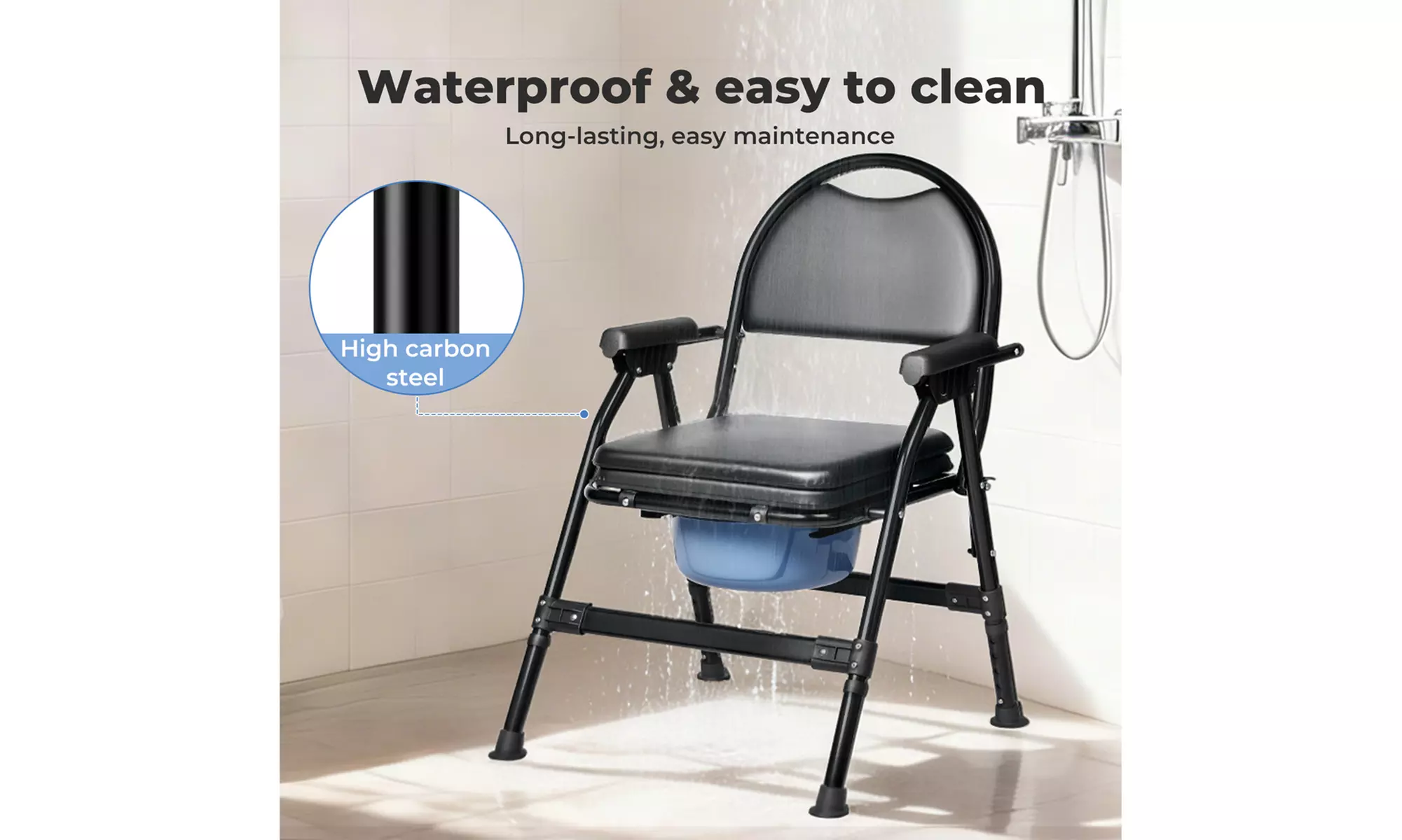 Levede Folding Commode Chair - Adjustable Bedside Toilet Chair