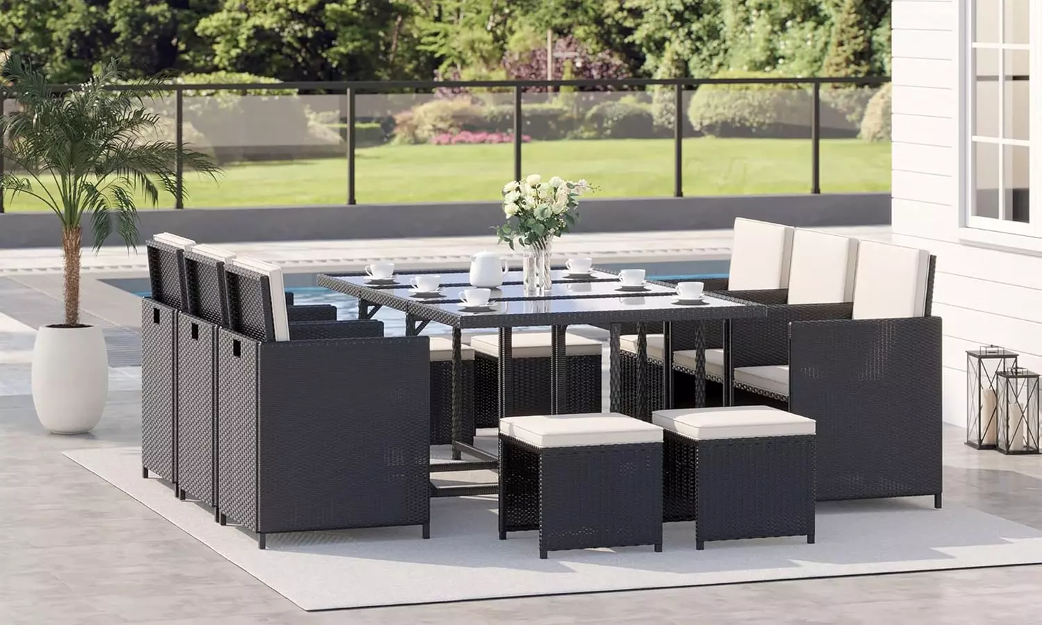 10-Seater Outsunny Rattan-Effect Garden Furniture Set with Cushions and Table - Primary Image