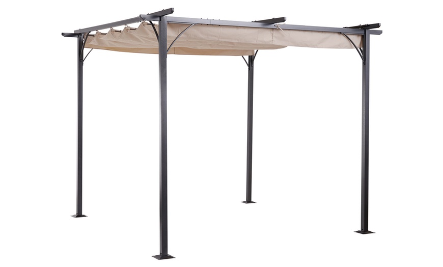 Image 3: Outsunny Retractable Metal Pergola Canopy