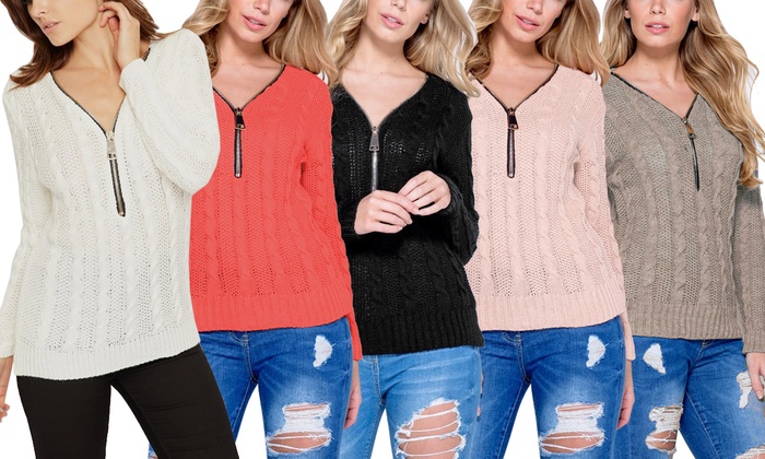 womens zip front jumper