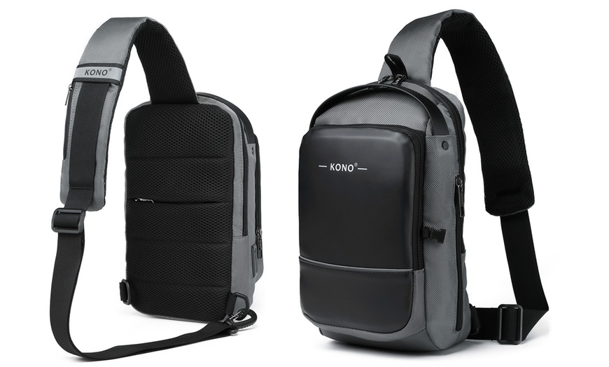 Image 12: Smart Sling Chest Bag with USB Charging Port Crossbody Backpack Unisex