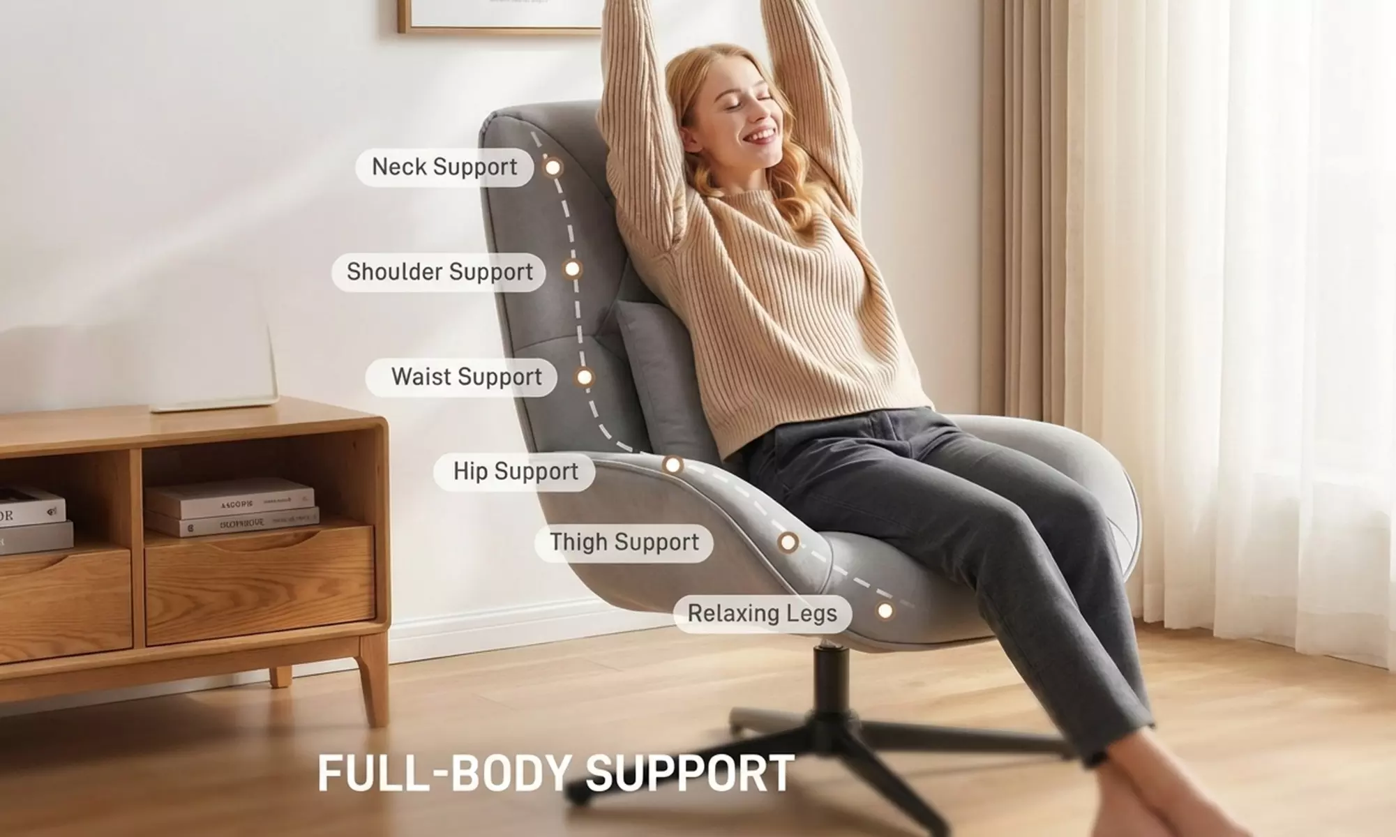 HOMCOM 360° Swivel Chenille Accent Chair with Lumbar Pillow