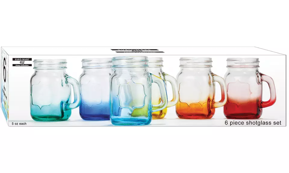 Euro-Ware Glass Mason Mugs or Shot Glasses (6-Pieces) - Second Medium