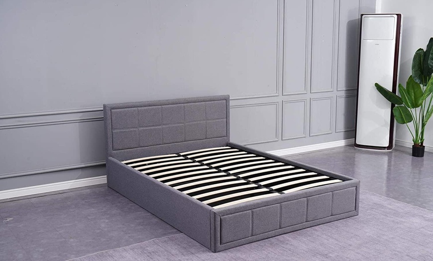 Image 2: Fabric Ottoman Bed with Wooden Frame & Gas Lift Under-Bed Storage 