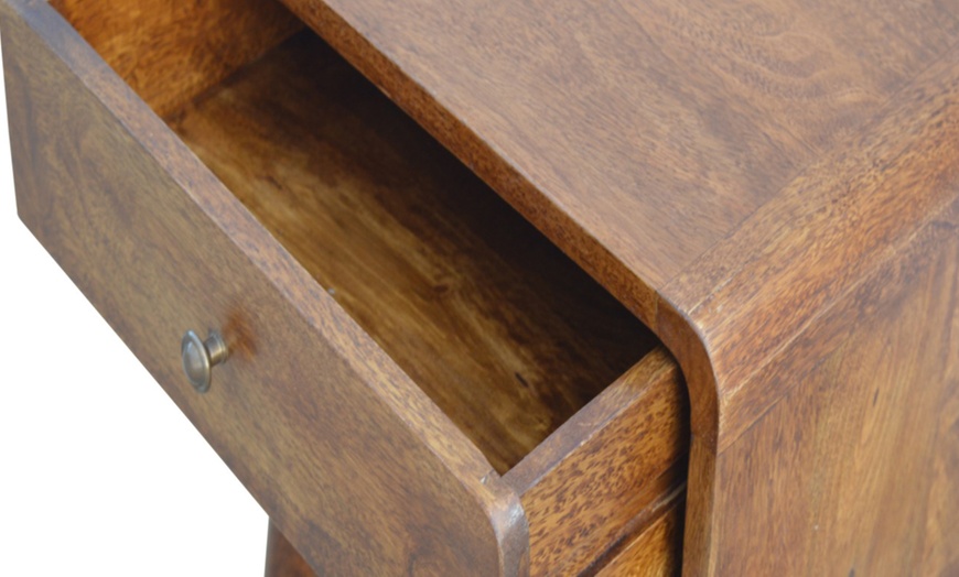 Image 7: Curved Edge Chestnut-Finish Bedside Table