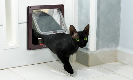 groupon 4Way Pet Cat Puppy Dog Magnetic Lock Lockable Safe Flap Door Gate Frame in White