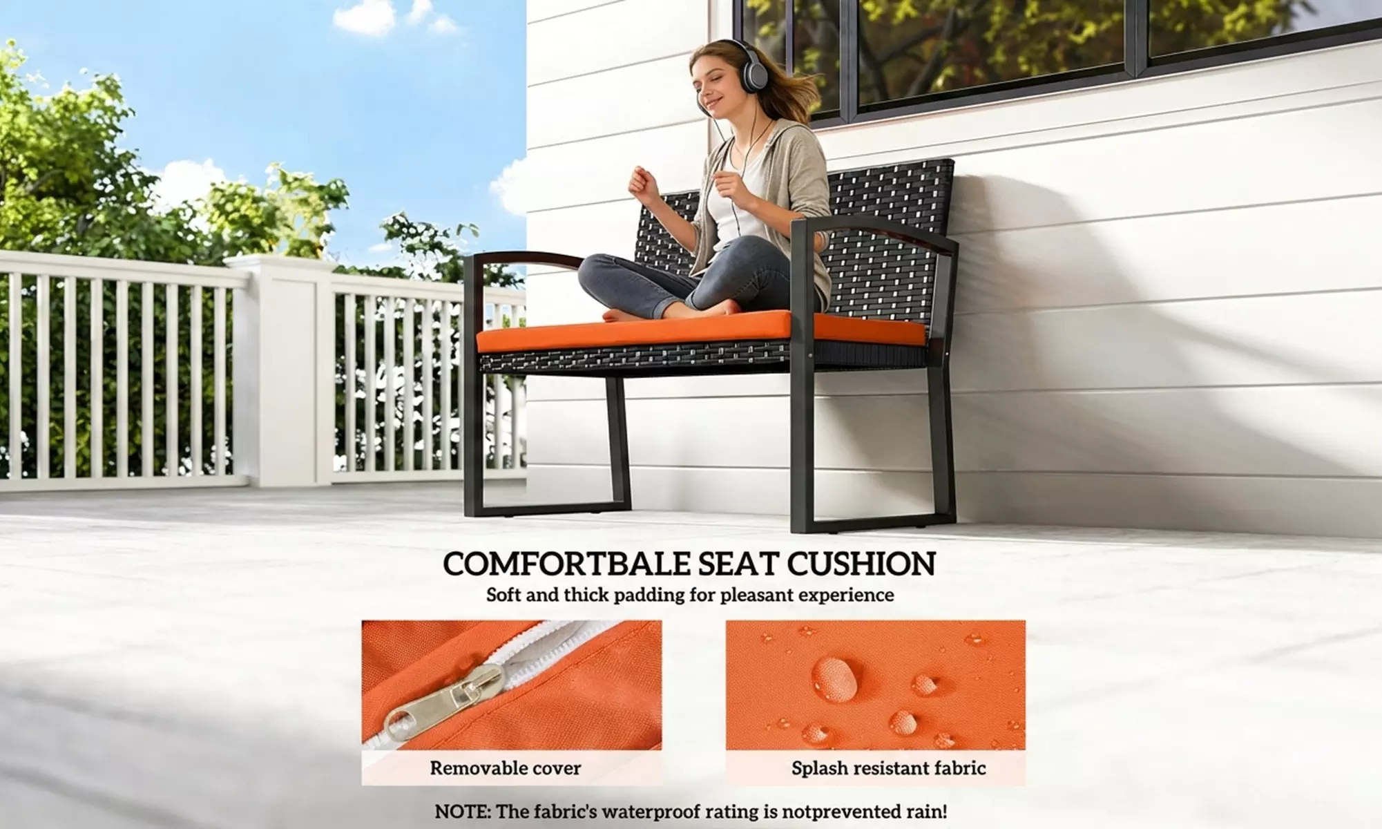 Outsunny 2-Seater Rattan-Effect Garden Bench with Cushioned Seat