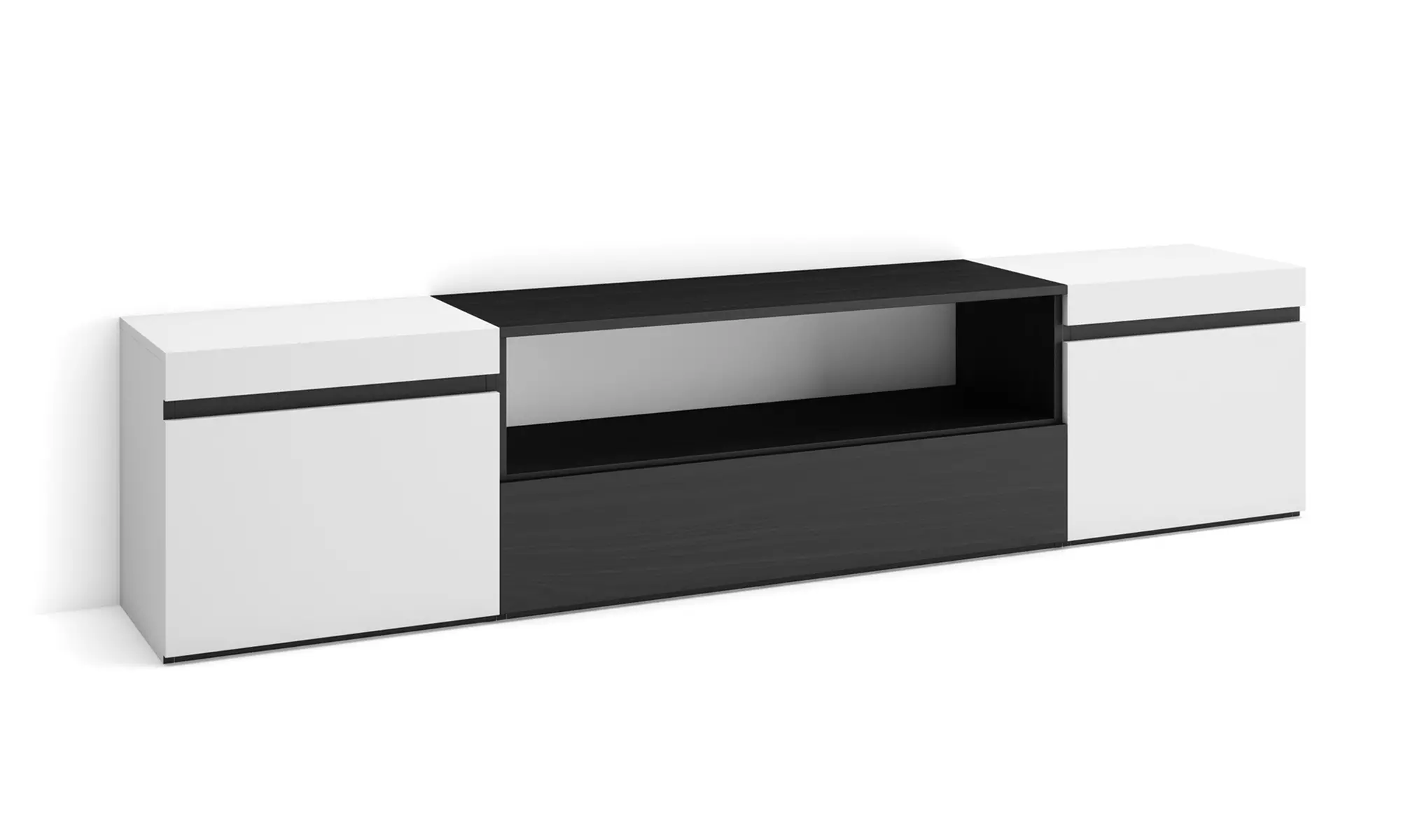 Modernes TV-Lowboard (200cm) - Wahlweise mit 3D-Elektrokamin oder extra Stauraum