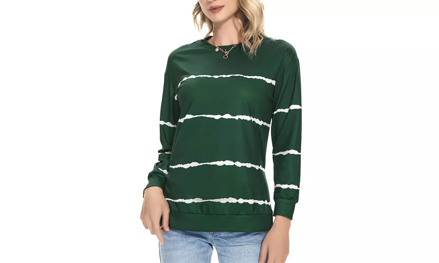 Women Long Sleeve Crewneck Casual Side Split Pullover Tops