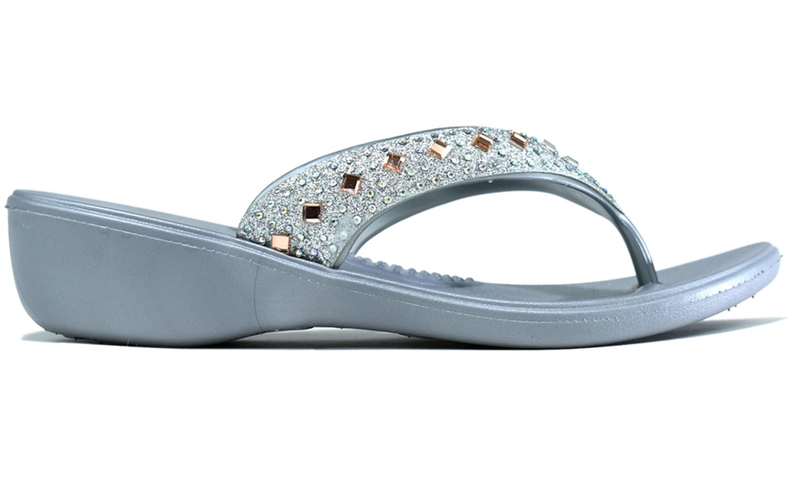 Image 10: Women's Studded Mirror Wedge Flip-Flops