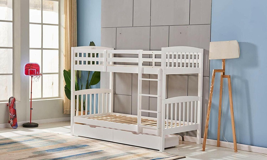 Image 4: Bunk Bed Kids White 3ft Single Pine Wooden Children Bedroom Furniture